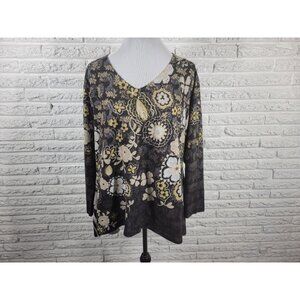 Live Let Live Women Top 1X Plus Tunic Black Floral Asymmetric Poly Blend FLO168E